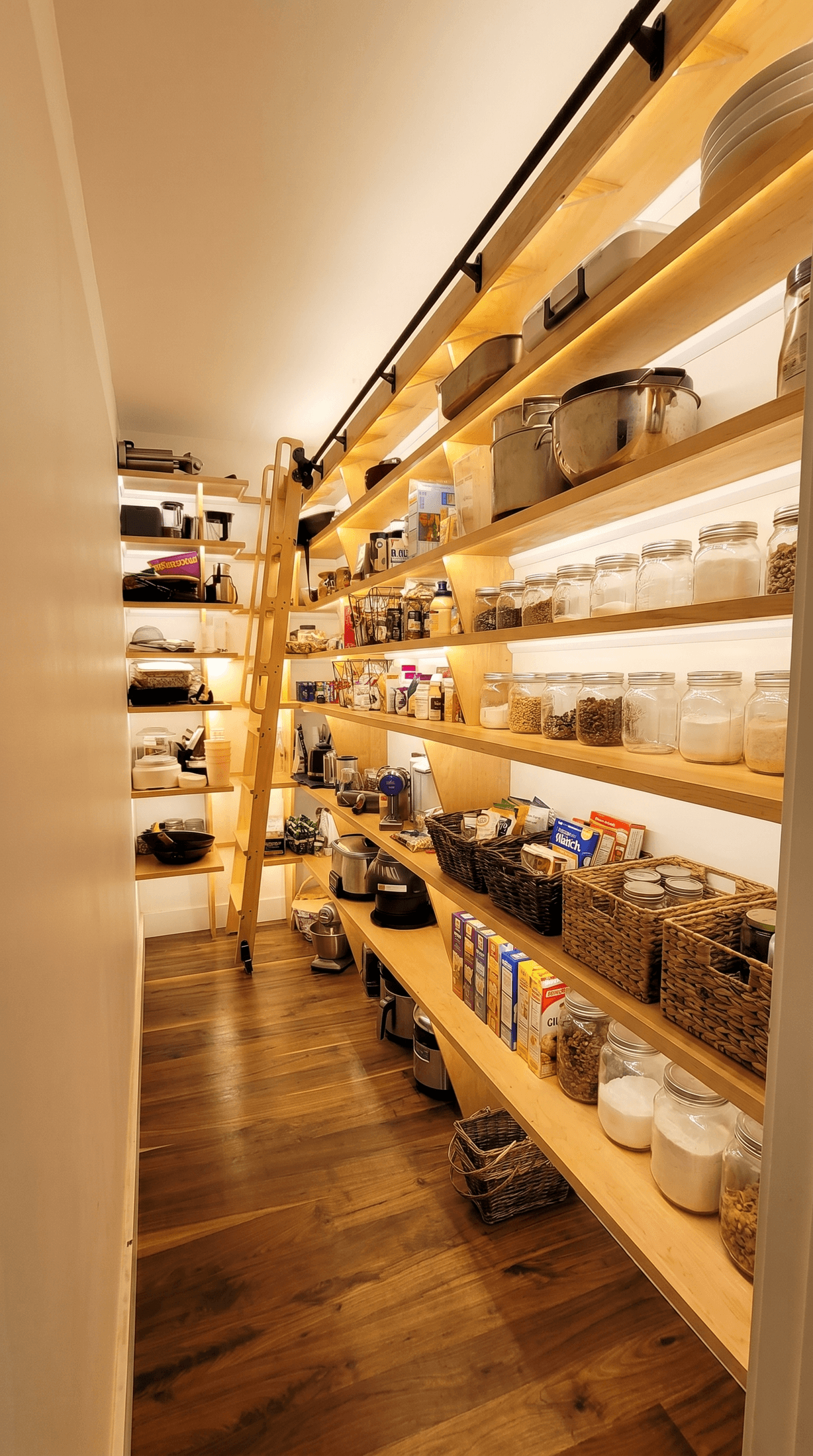 Nine-Foot Illuminated Rolling-Ladder Pantry